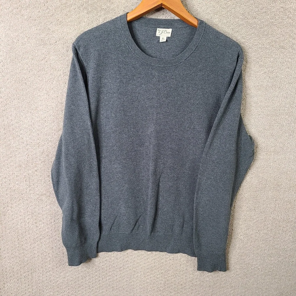 J Crew Sweater Mens XL Gray Crew Neck Cotton Long Sleeve Casual Pullover Soft